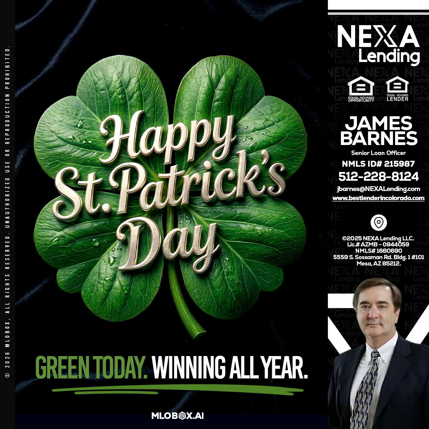 happy st. Patricks day - James Barnes -Senior Loan Officer